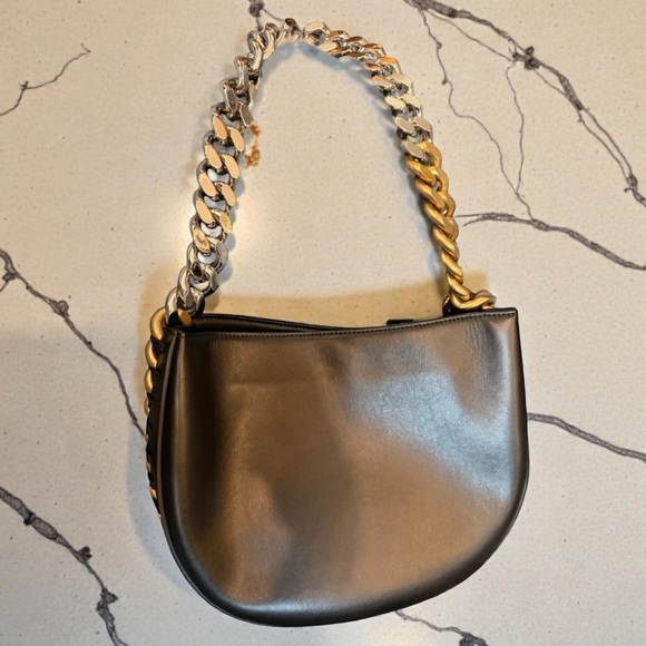 Stella McCartney Frayme Shoulder Bag Black Mixed Chain Vegan Leather - Picture 3 of 6